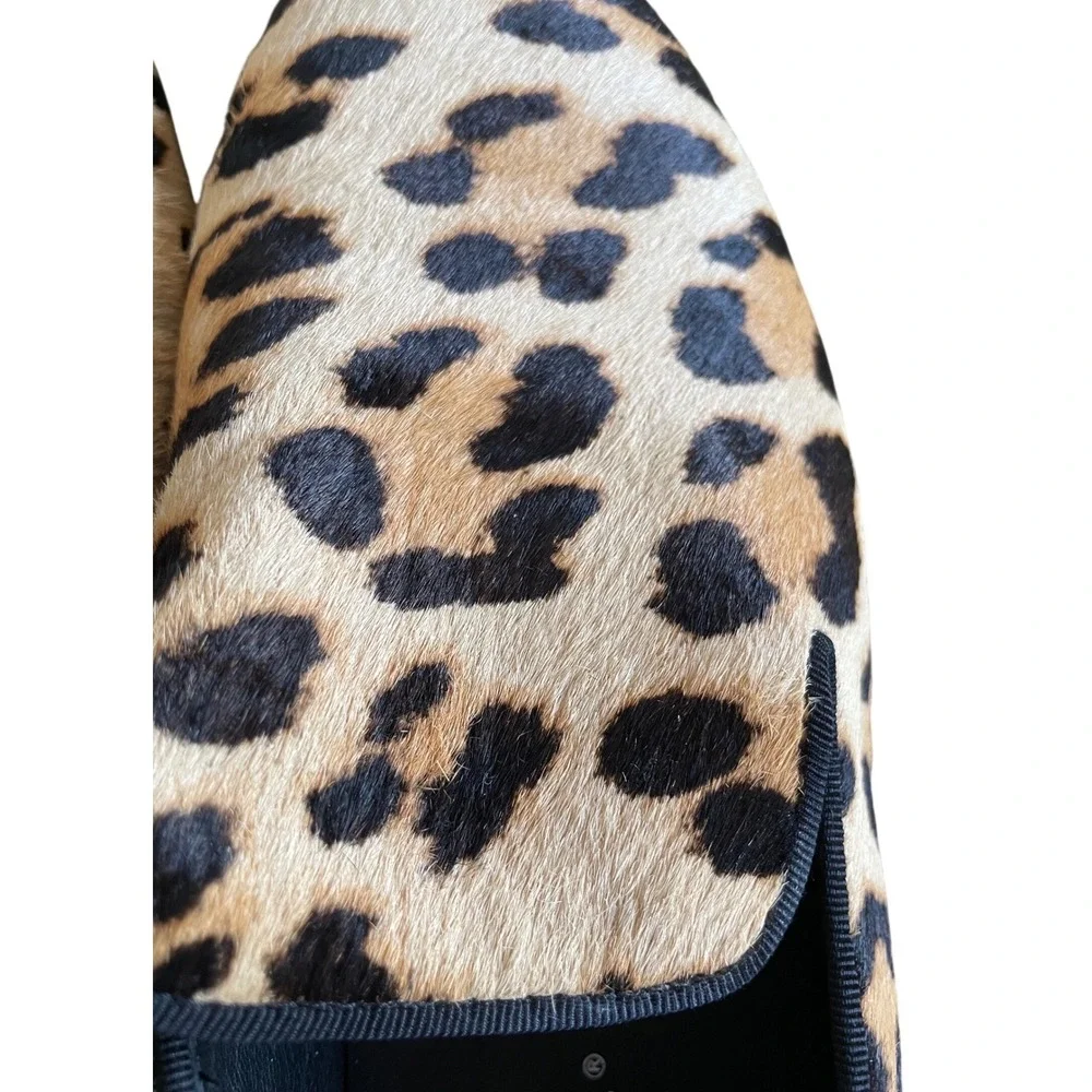 Piergitar Men's Leopard Print Pony Hair Loafers Smoking Slippers Size 7 Red Sole